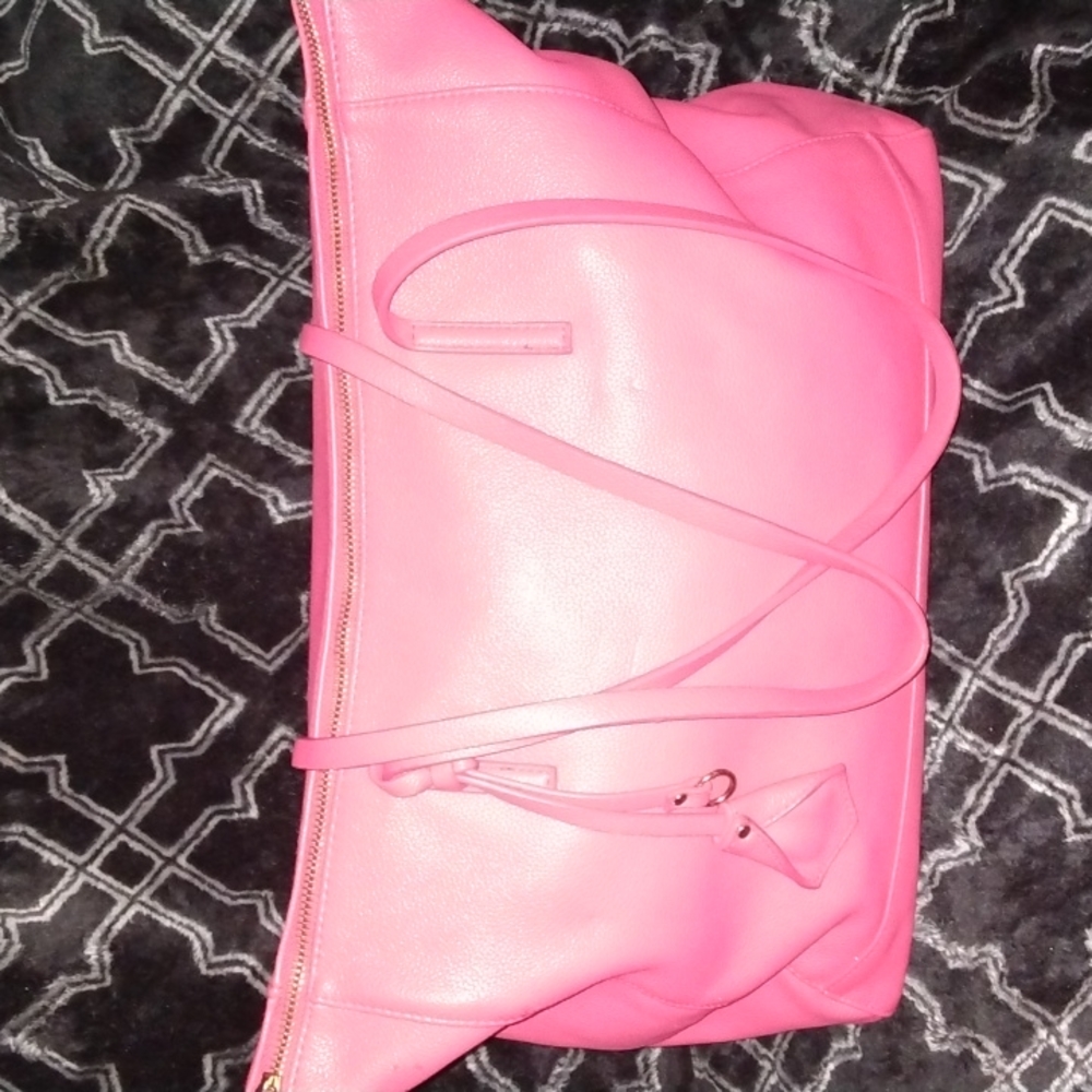 Poverty Flats pink tote handbag gold lining